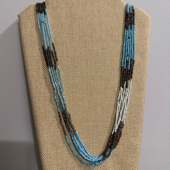 Long Multistrand Beaded Necklace (Sea Foam, Teal, Aquamarine, Turquoise Beads) - Picture 4 of 17